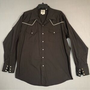 Ely Cattleman Black White Button Down Shirt Western Yoke Men Sz XL Pearl Snaps